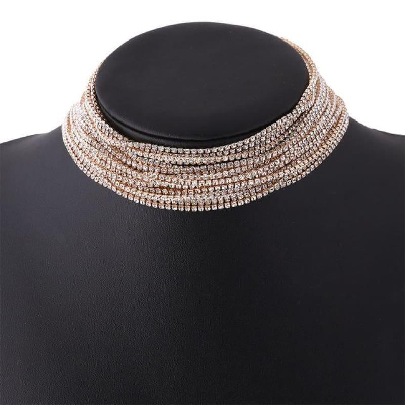 Luxury Rhinestone Choker Crystal Multilayer Wedding Choker - gold