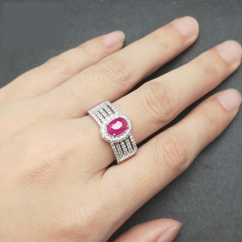 Luxury Trendy Ruby gemstone 925 Sterling Silver Ring - rings