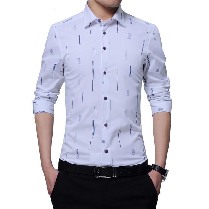 Mens Stripe Long Sleeve Shirt - White / L - Mens T-shirt