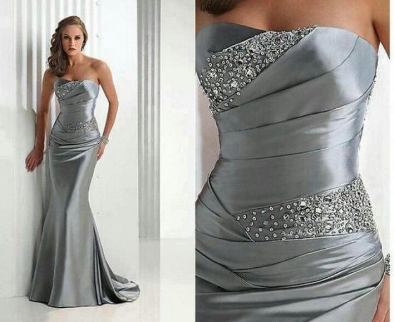Mermaid Bridesmaid Dress Long Silver Gray - TeresaCollections