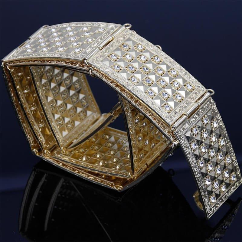 Metal Waist Belt Crystal Gold Color Crystal Adjustable Length Square Button Belt - Belt