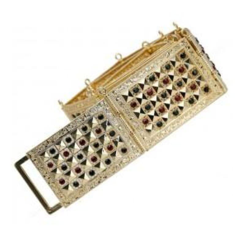 Metal Waist Belt Crystal Gold Color Crystal Adjustable Length Square Button Belt - Belt