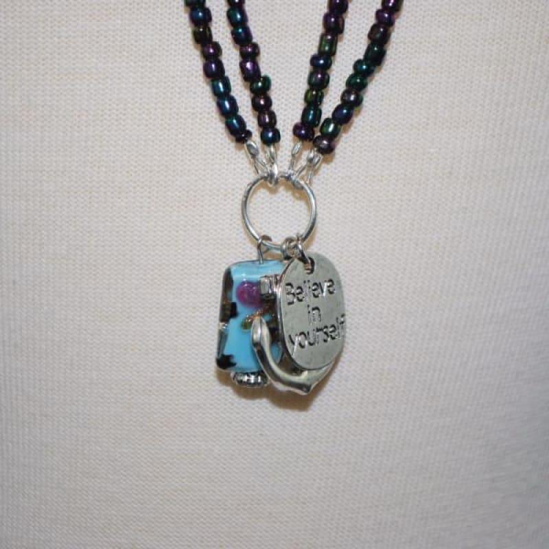 Metallic Beads with Lampwork Pendant Boho Necklace. - TeresaCollections