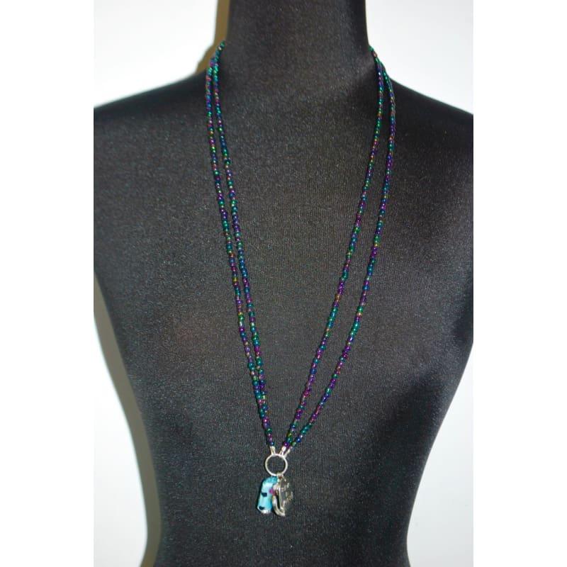 Metallic Beads with Lampwork Pendant Boho Necklace. - TeresaCollections