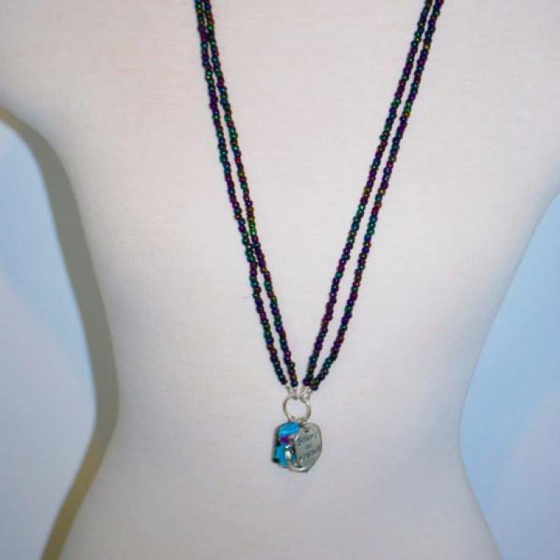 Metallic Beads with Lampwork Pendant Boho Necklace. - Handmade