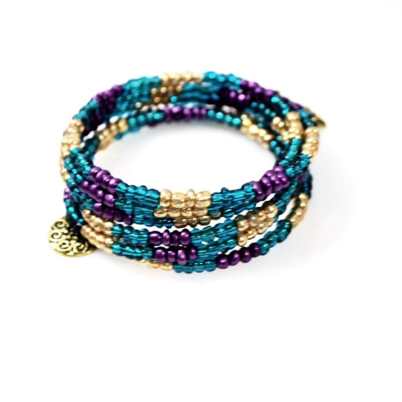 Metallic Turquoise With Charms Wrap Around Bracelets - TeresaCollections
