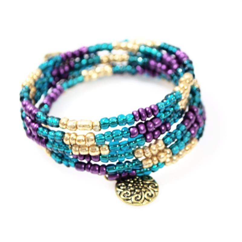 Metallic Turquoise With Charms Wrap Around Bracelets - Handmade