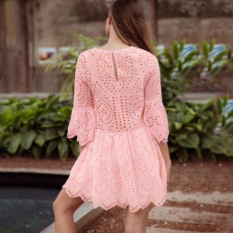 Mini Lace Sexy Dresses Women Flare Sleeve Mini Dress - Short Sleeve