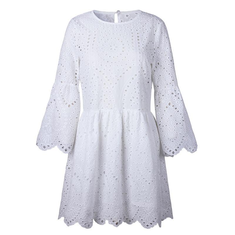 Mini Lace Sexy Dresses Women Flare Sleeve Mini Dress - white dress / L - Short Sleeve