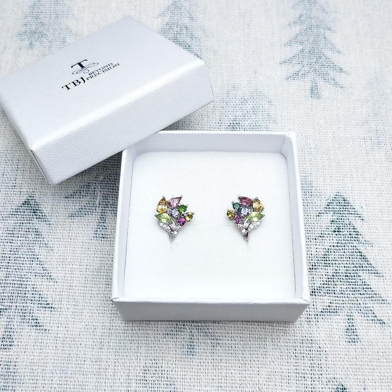 Mix Gemstone Romantic flower Design Gemstone in 925 Silver Earring - Earrings
