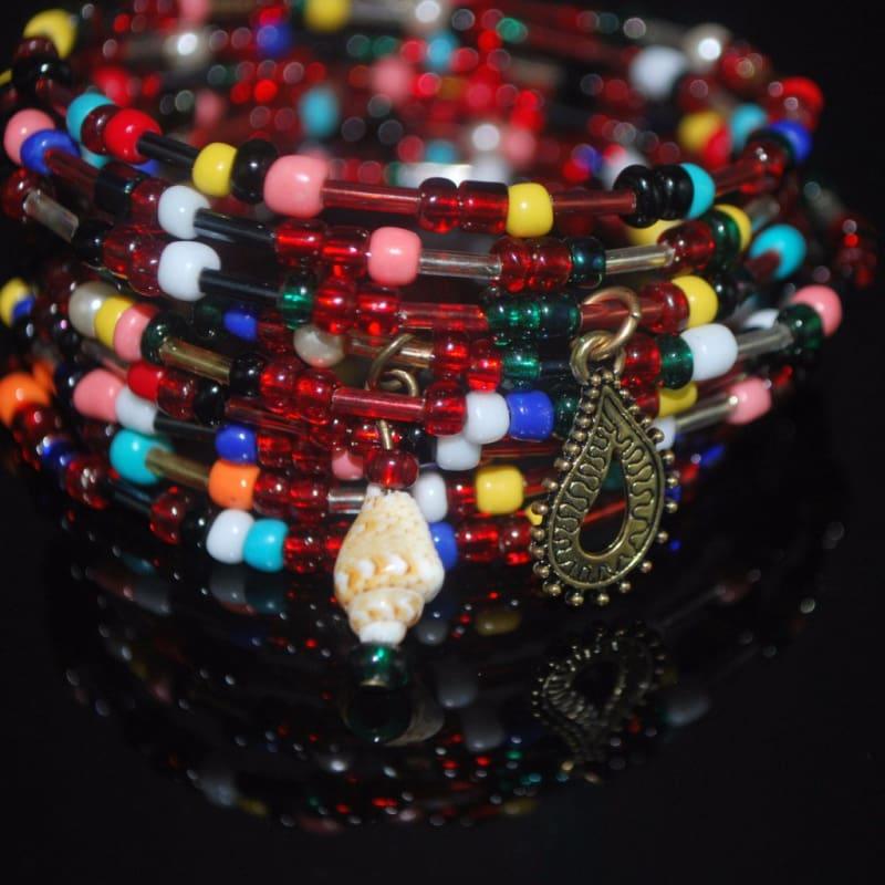 Mixed Colors Seed Bead Memory Wire Bracelets - Handmade