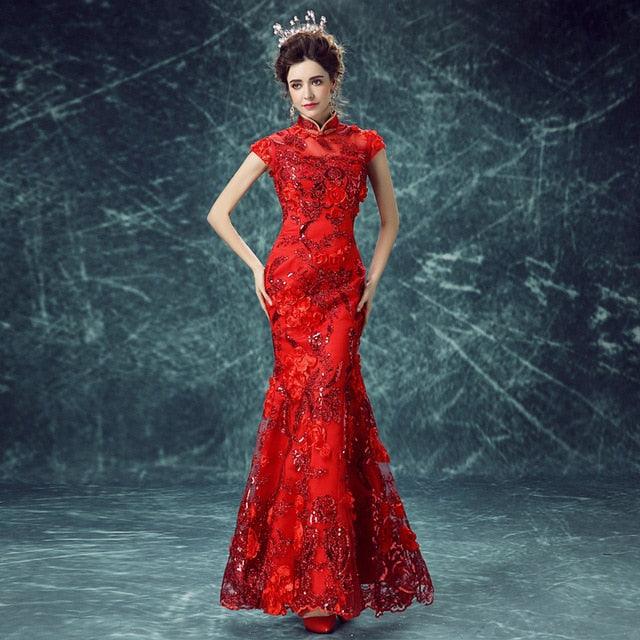 Red Modern Chinese Traditional Qipao Embroidery Dress - TeresaCollections