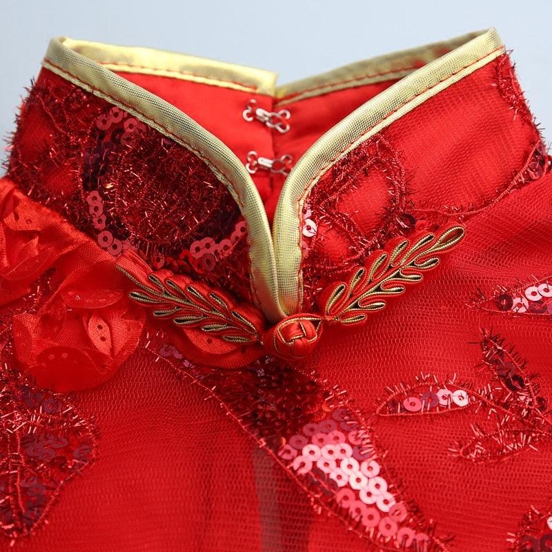 Red Modern Chinese Traditional Qipao Embroidery Dress - TeresaCollections