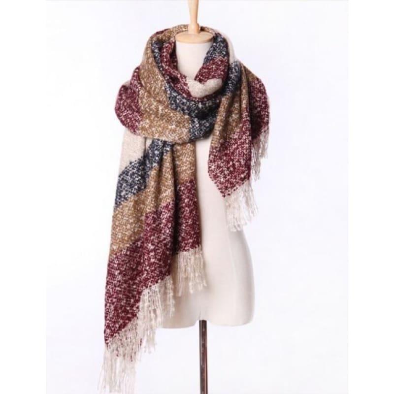 Mohair Warm Fashion Scarf - Wine - Scarf