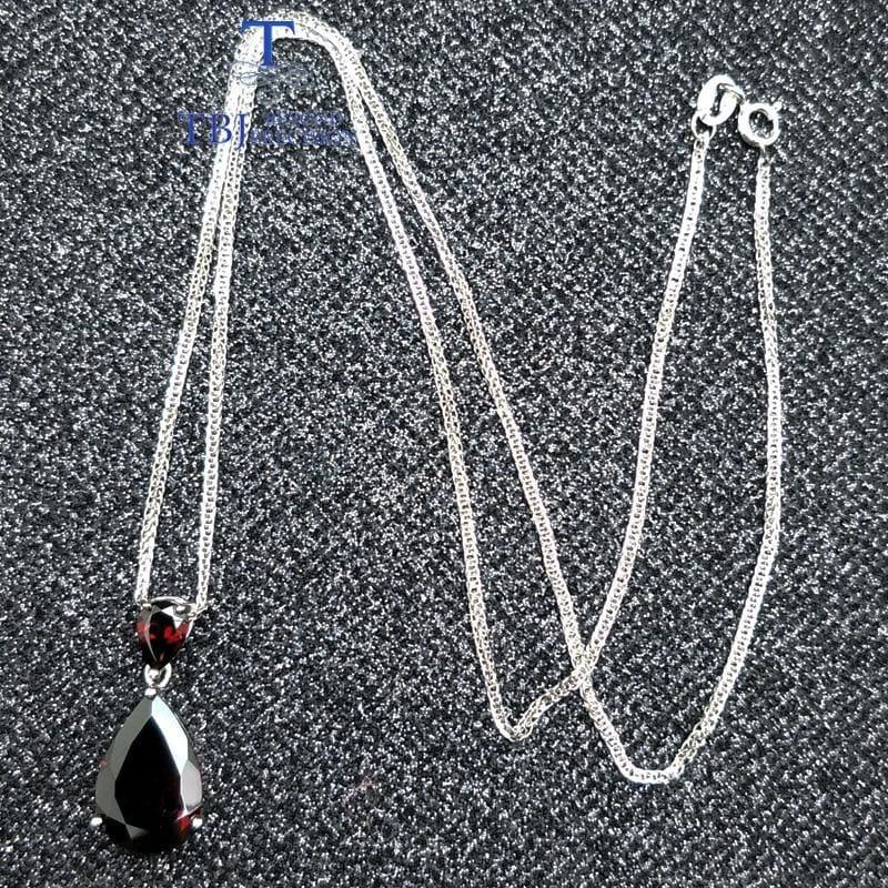 Mozambique Red Garnet Gemstone Water Drop Pendant Necklace - Necklace