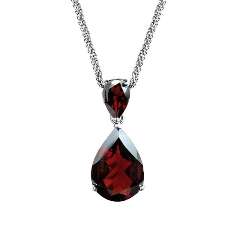 Mozambique Red Garnet Gemstone Water Drop Pendant Necklace - Necklace