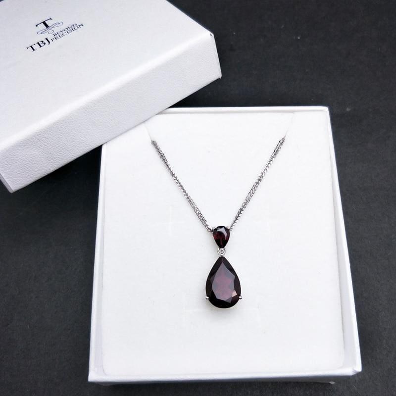 Mozambique Red Garnet Gemstone Water Drop Pendant Necklace - Necklace