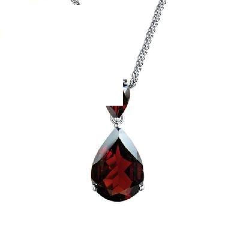 Mozambique Red Garnet Gemstone Water Drop Pendant Necklace - GARNET - Necklace