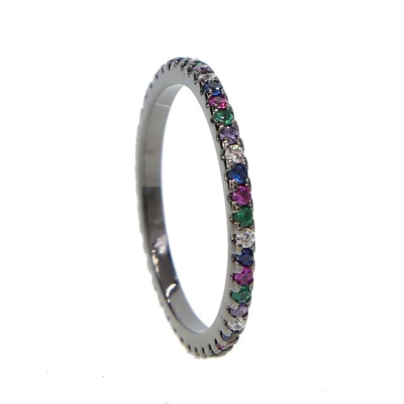 Multi Color Eternity CZ Stackable Ring - 7 / black gold - Ring
