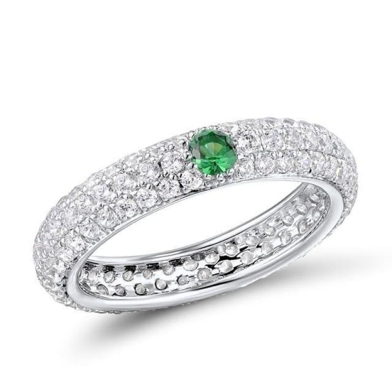 Multi-Color Gem Stones Eternity Pure 925 Sterling Silver Ring - 6 / with Green Stone - Rings