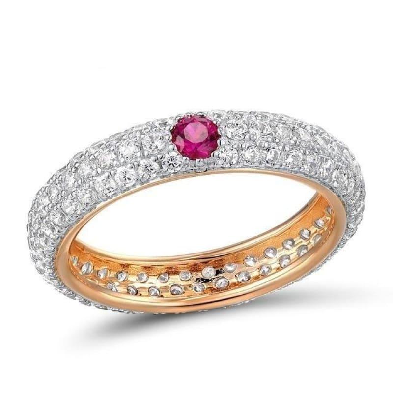 Multi-Color Gem Stones Eternity Pure 925 Sterling Silver Ring - 6 / with Pink Stone - Rings