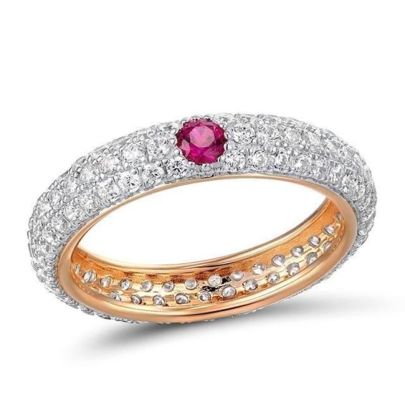 Multi-Color Gem Stones Eternity Pure 925 Sterling Silver Ring - 6 / with Pink Stone - Rings