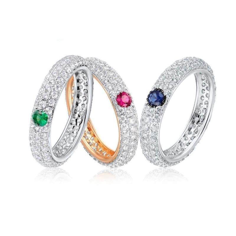 Multi-Color Gem Stones Eternity Pure 925 Sterling Silver Ring - Rings