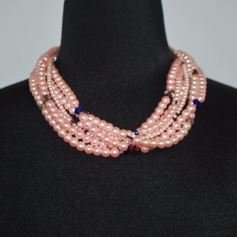 Multi Strand Pink Glass Pearls Necklace - Handmade