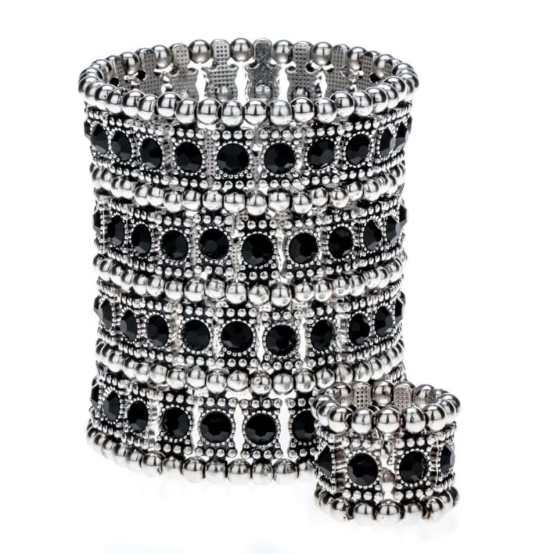 Multilayer Stretch Cuff Bracelet Ring Jewelry Sets - bracelets