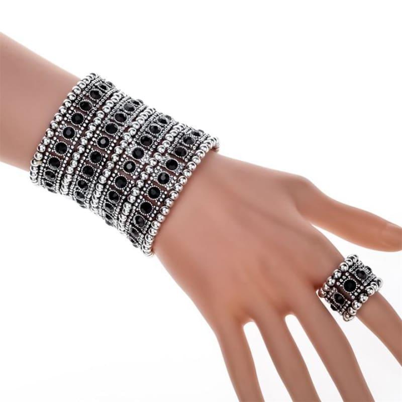 Multilayer Stretch Cuff Bracelet Ring Jewelry Sets - bracelets