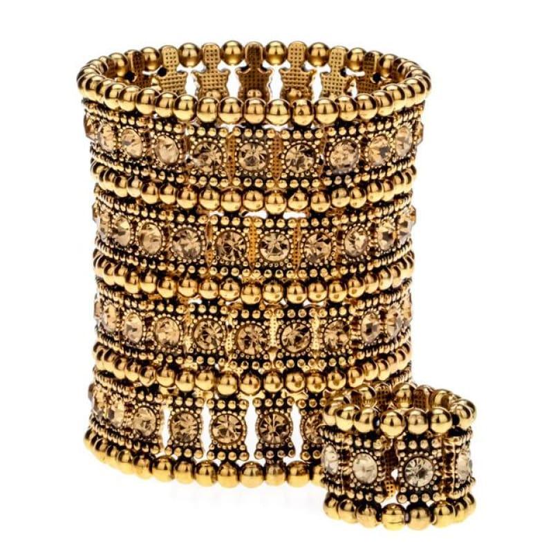 Multilayer Stretch Cuff Bracelet Ring Jewelry Sets - gold / China - bracelets