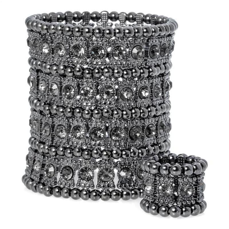 Multilayer Stretch Cuff Bracelet Ring Jewelry Sets - gun / China - bracelets