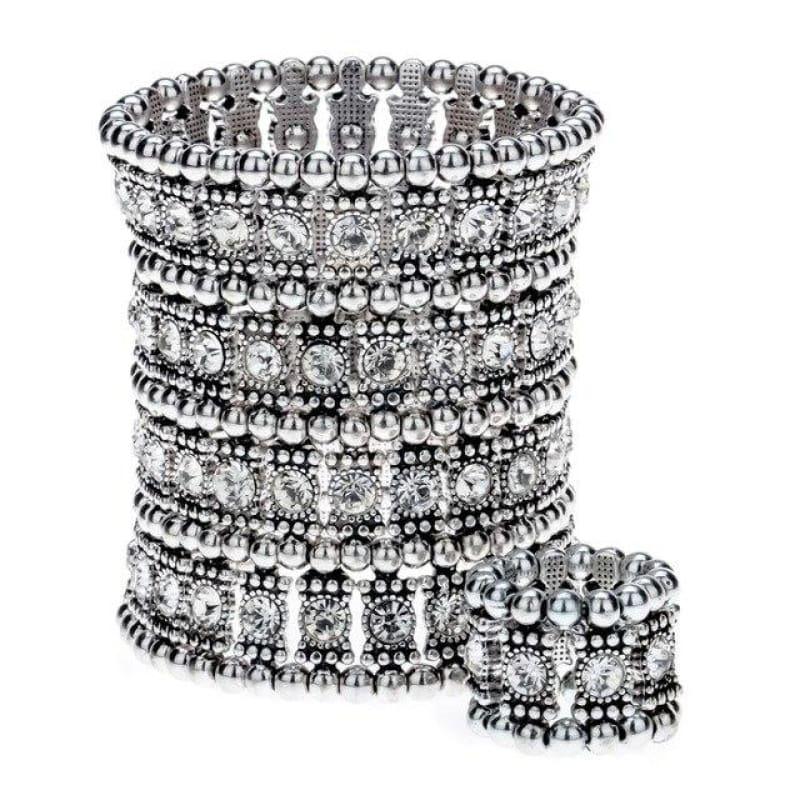 Multilayer Stretch Cuff Bracelet Ring Jewelry Sets - silver / China - bracelets