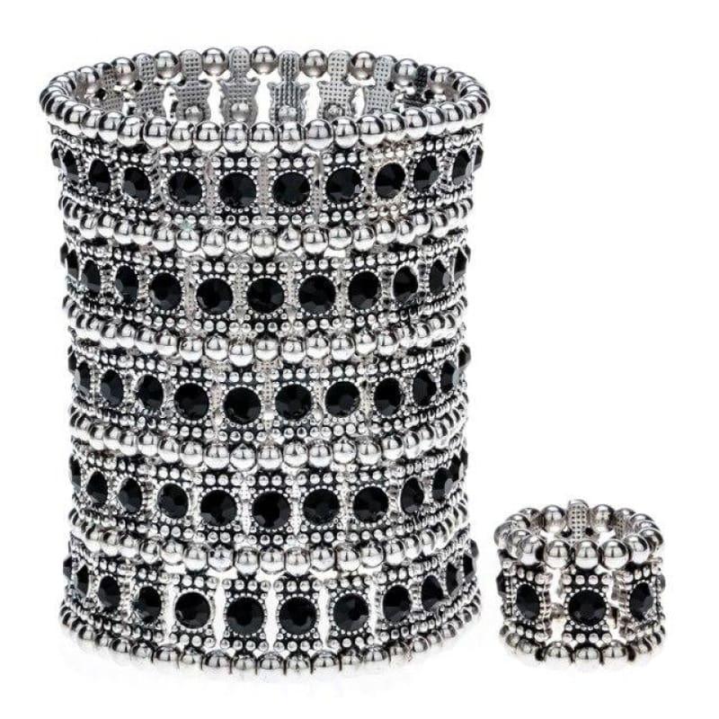 Multilayer Stretch Cuff Bracelets - silver black / China - bracelets