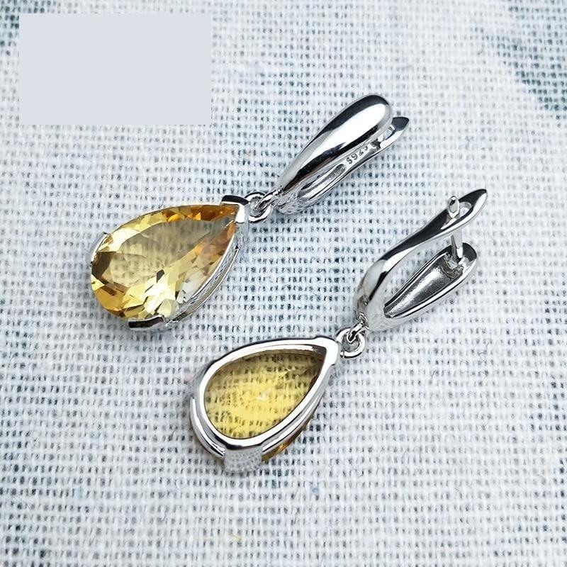 Natural Citrine Gemstone Water Drop 13ct Genuine Pure 925 Sterling Silver Clasp Earrings - Earrings