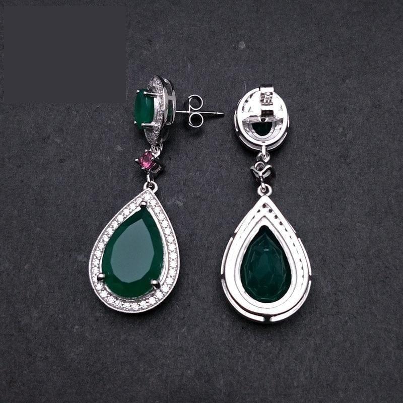 Natural Green Agate Water Drop 925 Sterling Silver Fine Jewelry Clasp Earrings - earrings