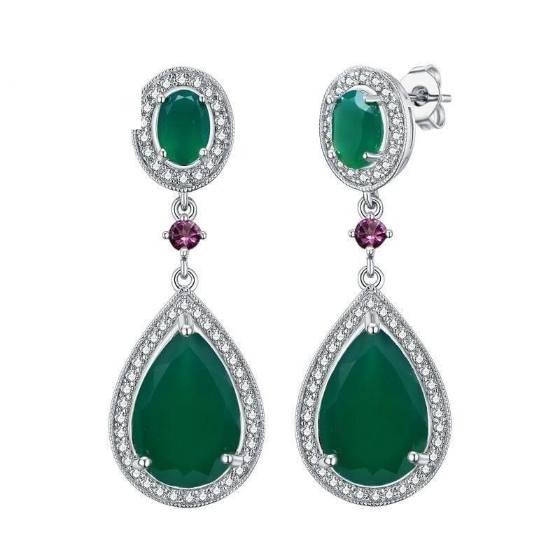 Natural Green Agate Water Drop 925 Sterling Silver Fine Jewelry Clasp Earrings - earrings