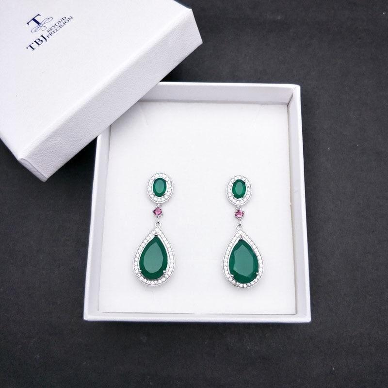 Natural Green Agate Water Drop 925 Sterling Silver Fine Jewelry Clasp Earrings - earrings