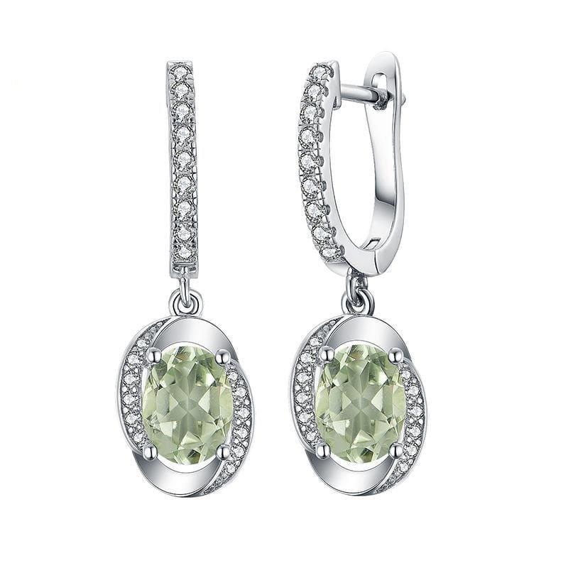Natural Green Amethyst in 925 Sterling Silver Gemstone Clasp Earrings - green amethyst - earrings