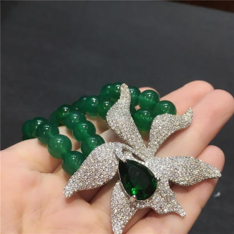 Natural Green Jade Gemstone Micro Inlay Zircon Clasp Necklace - Necklace