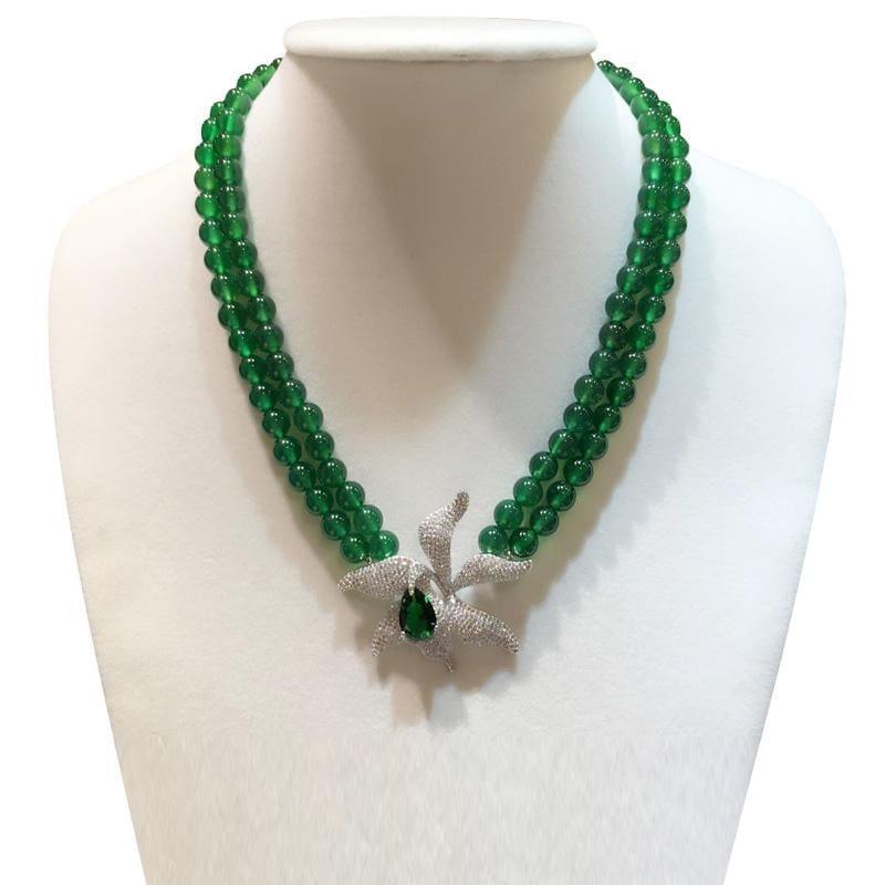 Natural Green Jade Gemstone Micro Inlay Zircon Clasp Necklace - Necklace