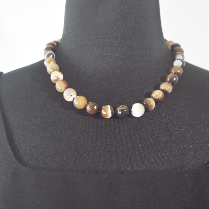 Natural Onyx Stripe Agate Beaded Necklace - Handmade