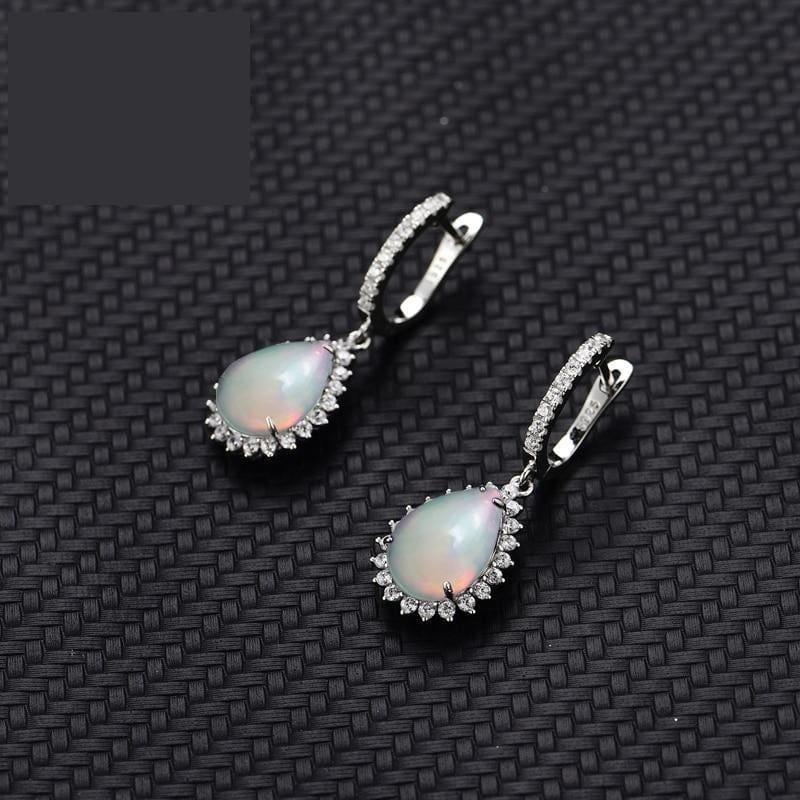 Natural Opal Water Drop 9*13mm Gemstone in 925 Sterling Silver Clasp Earrings - Earrings