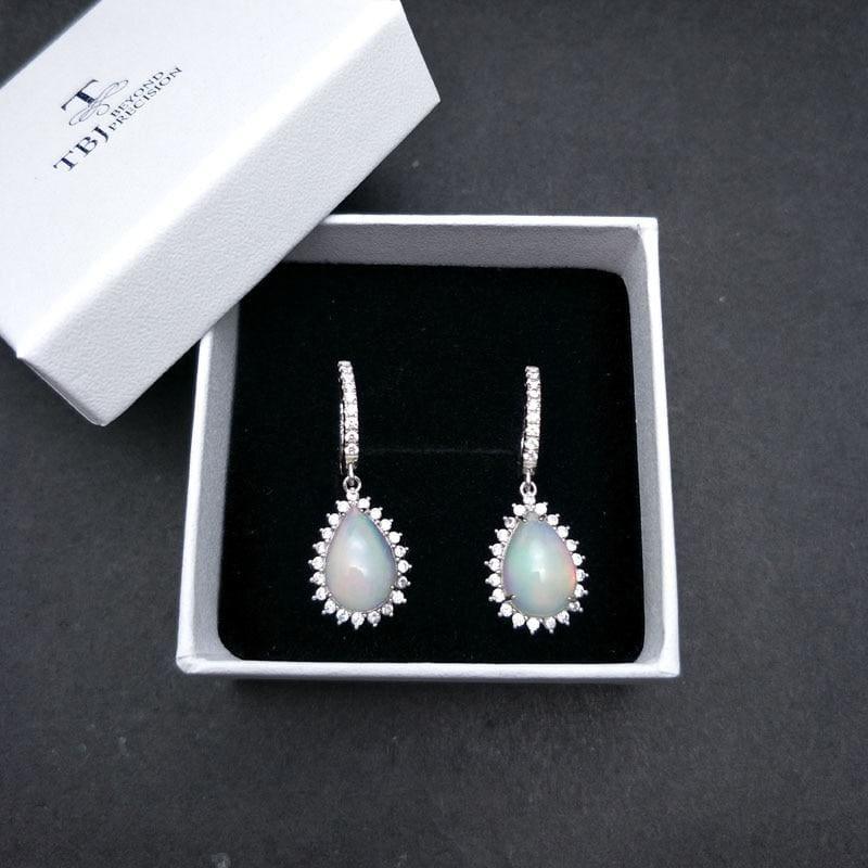 Natural Opal Water Drop 9*13mm Gemstone in 925 Sterling Silver Clasp Earrings - Earrings