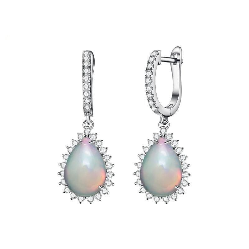 Natural Opal Water Drop 9*13mm Gemstone in 925 Sterling Silver Clasp Earrings - Earrings