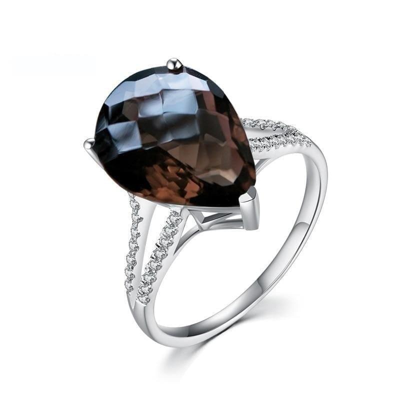 Natural Smoky Quartz Pear Shaped 12*16 10ct Gemstone Ring - Brown / 6 - rings