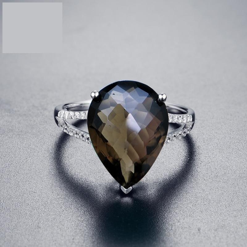 Natural Smoky Quartz Pear Shaped 12*16 10ct Gemstone Ring - rings