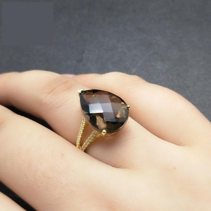 Natural Smoky Quartz Pear Shaped 12*16 10ct Gemstone Ring - rings