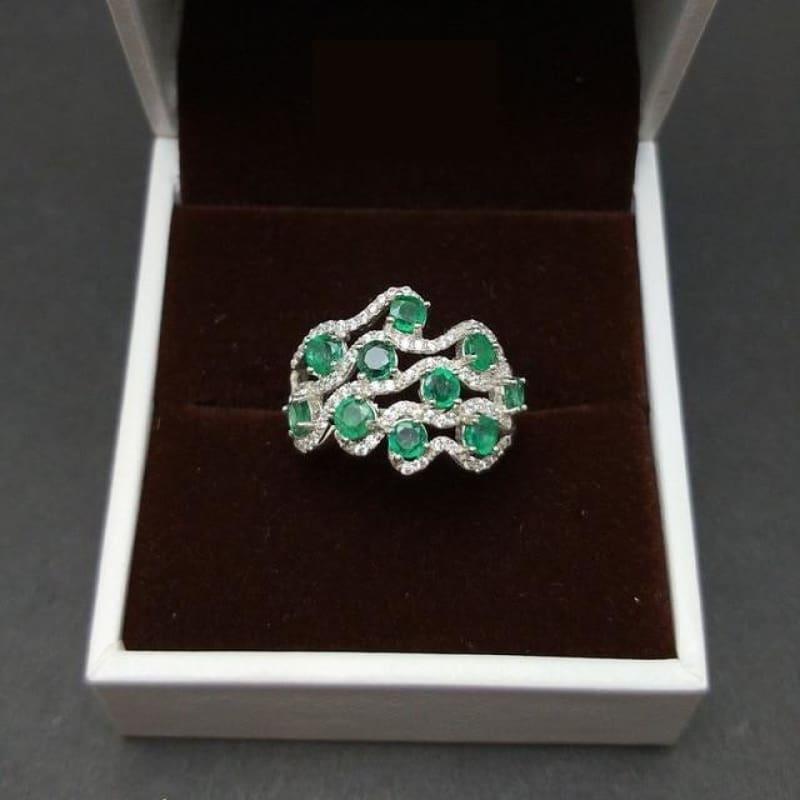 Natural Zambia Green Emerald Gemstone Ring - Resizable / Green - ring