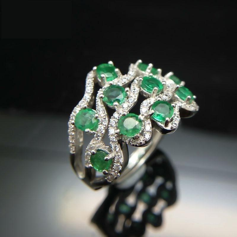 Natural Zambia Green Emerald Gemstone Ring - ring